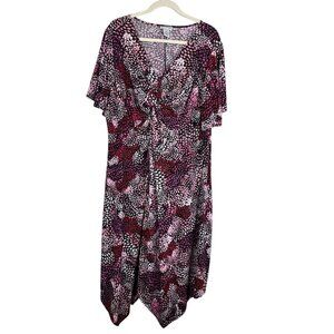 Catherines Dress 2X Pink Floral Midi Tropical Beach Feminine Mature Casual 80s